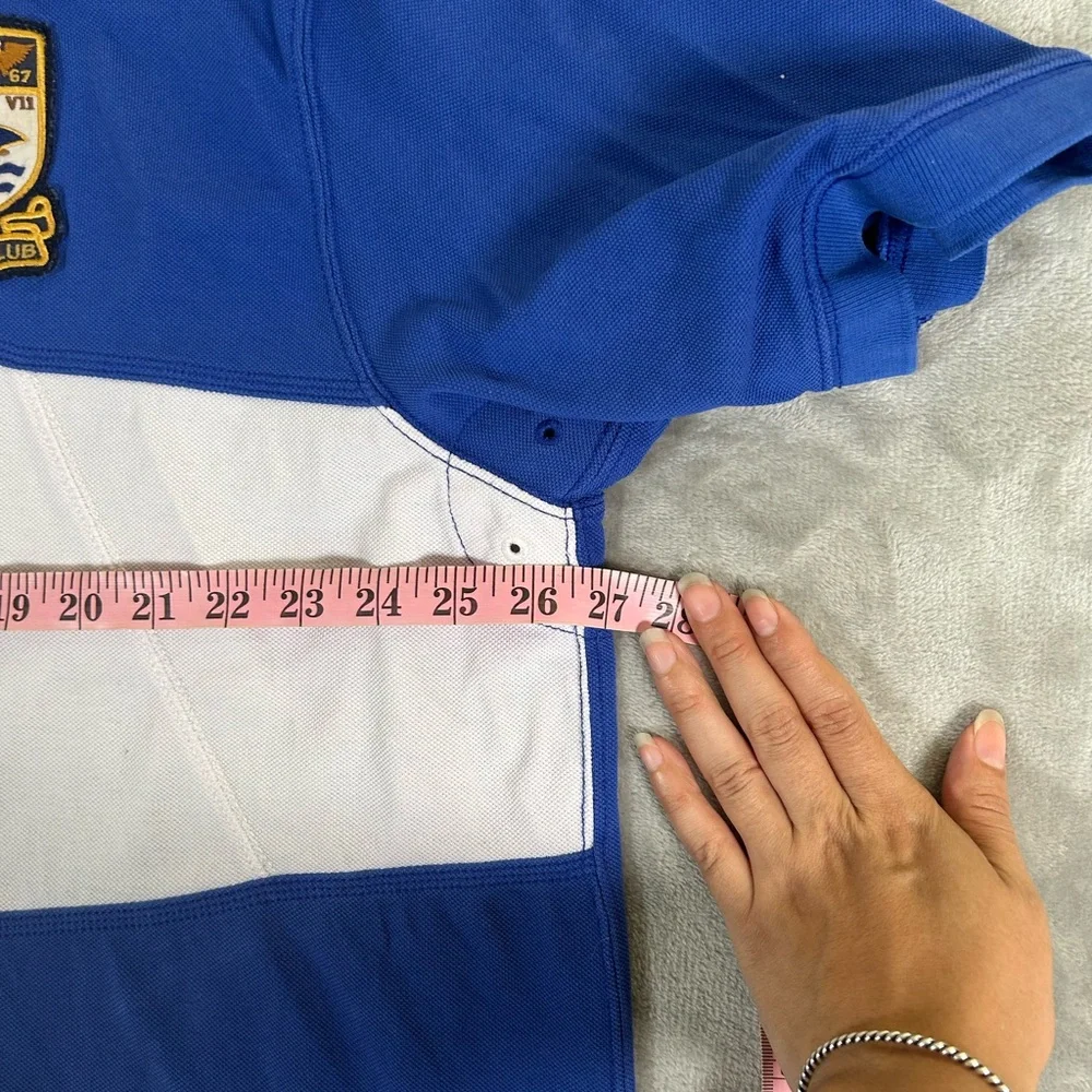 Polo Ralph Lauren nautical rugby blue white polo shirt with crest logo - Picture 8 of 15